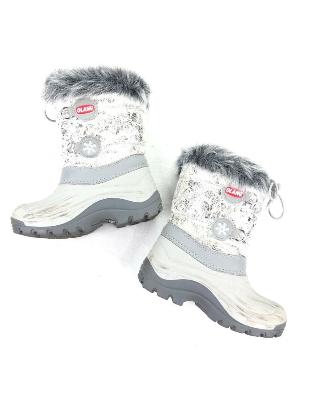 Olang Girls Snow Boots Gray/Silver Metallic w/ Faux Fur • Youth Size 27/28